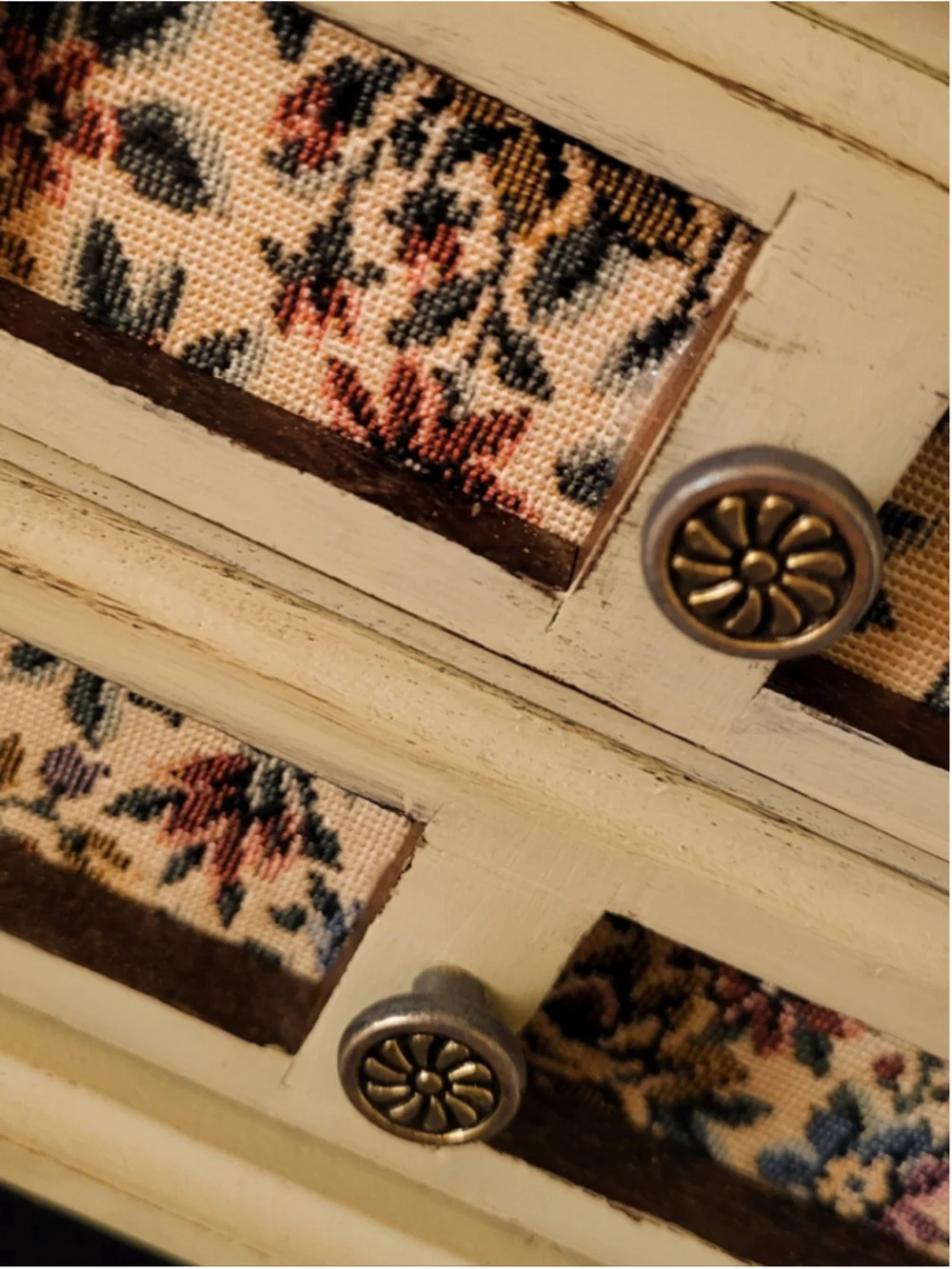 Vintage Music Box Jewelry Chest • Hand-Refinished • Floral Tapestry Panels •
